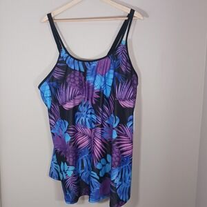 Hanna Nikole Floral Tropical Tankini Swim Top Beach Vacation Size 22W New